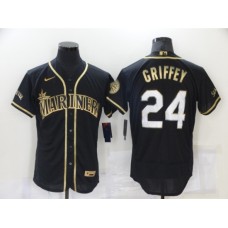 Men's Seattle Mariners #24 Ken Griffey Authentic Black Gold Elite Fashion Baseball Stitched Jersey