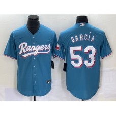 Men's Nike Texas Rangers #53 Adolis Garcia Light Blue Cool Base Stitched Baseball Jersey