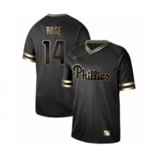 Men's Philadelphia Phillies #14 Pete Rose Authentic Black Gold Fashion Baseball Stitched Jersey