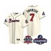 Men's Atlanta Braves #7 Dansby Swanson 2021 Cream World Series Champions With 150th Anniversary Patch Cool Base Stitched Jersey