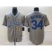 Men's Los Angeles Dodgers #34 Fernando Valenzuela Number Grey Cool Base Stitched Baseball Jersey