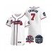 Men's Atlanta Braves #7 Dansby Swanson 2021 White World Series Flex Base With 150th Anniversary Patch Baseball Stitched Jersey