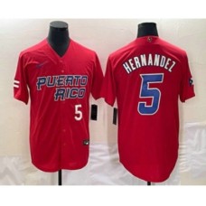 Men's Puerto Rico Baseball #5 Enrique Hernandez Number 2023 Red World Classic Stitched Jerseys