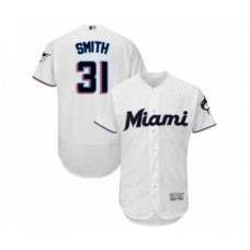 Men's Miami Marlins #31 Caleb Smith White Home Flex Base Authentic Collection Baseball Player Stitched Jersey