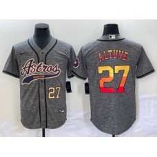 Men's Houston Astros #27 Jose Altuve Number Grey Gridiron Cool Base Stitched Baseball Jersey