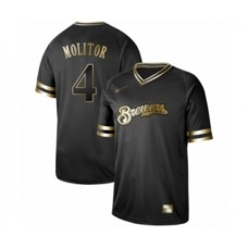 Men's Milwaukee Brewers #4 Paul Molitor Authentic Black Gold Fashion Baseball Stitched Jersey