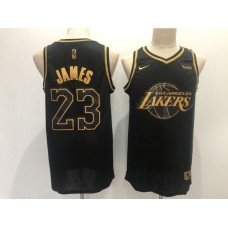 Men's Los Angeles Lakers #23 LeBron James Black Gold Swingman Basketball Stitched Jersey