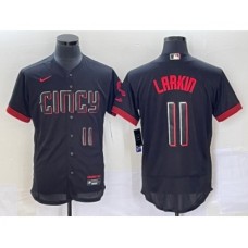 Men's Cincinnati Reds #11 Barry Larkin Number Black 2023 City Connect Flex Base Stitched Jersey