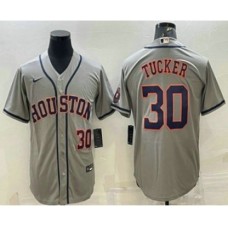 Men's Houston Astros #30 Kyle Tucker Number Grey With Patch Stitched MLB Cool Base Nike Jersey