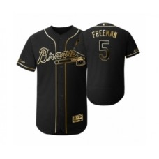 Men's 2019 Golden Edition Atlanta Braves Black #5 Freddie Freeman Flex Base Stitched Jersey