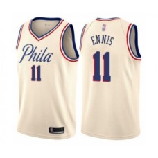 Men's Philadelphia 76ers #11 James Ennis Authentic Cream Basketball Stitched Jersey - City Edition