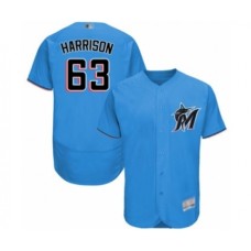 Men's Miami Marlins #63 Monte Harrison Blue Alternate Flex Base Authentic Collection Baseball Player Stitched Jersey