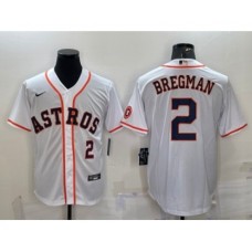 Men's Houston Astros #2 Alex Bregman Number White With Patch Stitched MLB Cool Base Nike Jersey