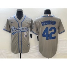 Men's Los Angeles Dodgers #42 Jackie Robinson Grey Cool Base Stitched Baseball Jersey