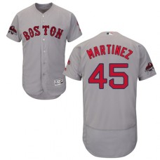 Men's Majestic Boston Red Sox #45 Pedro Martinez Grey Road Flex Base Authentic Collection 2018 World Series Champions MLB Jersey