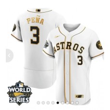 Men's Houston Astros #3 Jeremy Pena Number White 2022 World Series patches Stitched Jersey