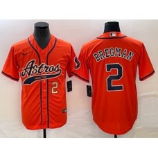 Men's Houston Astros #2 Alex Bregman Number Orange Cool Base Stitched Baseball Jersey