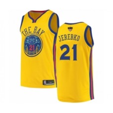 Men's Golden State Warriors #21 Jonas Jerebko Swingman Gold Basketball 2019 Basketball Finals Bound Jersey - City Edition