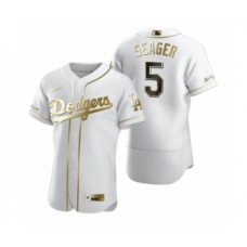 Men's Los Angeles Dodgers #5 Corey Seager Nike White Authentic Golden Edition Stitched Jersey