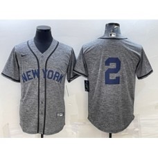 Men's New York Yankees #2 Derek Jeter No Name Grey Gridiron Cool Base Stitched Jersey