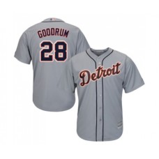 Men's Detroit Tigers #28 Niko Goodrum Replica Grey Road Cool Base Baseball Jersey