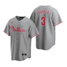 Men's Nike Philadelphia Phillies #3 Bryce Harper Gray Road Stitched Baseball Jersey