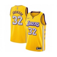 Men's Los Angeles Lakers #32 Magic Johnson Swingman Gold 2019-20 City Edition Basketball Stitched Jersey