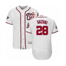 Men's Washington Nationals #28 Kurt Suzuki White Home Flex Base Authentic Collection 2019 World Series Bound Baseball Stitched Jersey