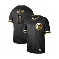 Men's Chicago Cubs #8 Ian Happ Authentic Black Gold Fashion Baseball Stitched Jersey