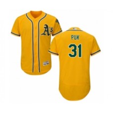 Men's Oakland Athletics #31 A.J. Puk Gold Alternate Flex Base Authentic Collection Baseball Player Stitched Jersey