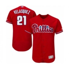 Men's Philadelphia Phillies #21 Vince Velasquez Red Alternate Flex Base Authentic Collection Baseball Player Stitched Jersey