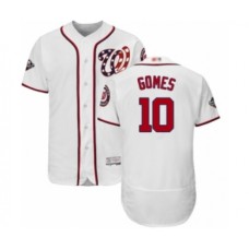 Men's Washington Nationals #10 Yan Gomes White Home Flex Base Authentic Collection 2019 World Series Bound Baseball Stitched Jersey