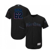 Men's Miami Marlins #62 Jose Urena Black Alternate Flex Base Authentic Collection Baseball Jersey