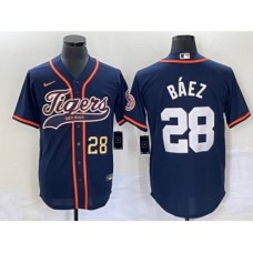 Men's Detroit Tigers #28 Javier Baez Number Navy Blue Cool Base Stitched Baseball Jersey