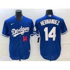 Men's Nike Los Angeles Dodgers #14 Enrique Hernandez Number Blue Stitched Cool Base Jersey