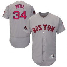 Men's Majestic Boston Red Sox #34 David Ortiz Grey Road Flex Base Authentic Collection 2018 World Series Champions MLB Jersey