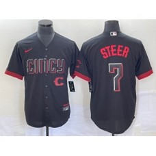 Men's Nike Cincinnati Reds #7 Spencer Steer Black 2023 City Connect Cool Base Stitched Baseball Jersey