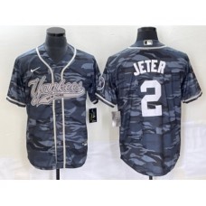 Men's New York Yankees #2 Derek Jeter Grey Camo Cool Base Stitched Baseball Jersey