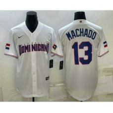 Men's Dominican Republic Baseball #13 Manny Machado 2023 White World Baseball Classic Stitched Jerseys