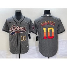 Men's Houston Astros #10 Yuli Gurriel Number Grey Gridiron Cool Base Stitched Baseball Jersey