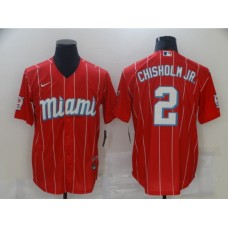 Men's Miami Marlins #2 Jazz Chisholm Nike Red 2021 City Connect Replica Player Stitched Jersey