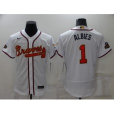 Men's Atlanta Braves #1 Ozzie Albies White 2022 Gold Program Authentic Player Stitched Jersey