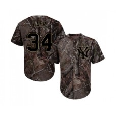 Men's New York Yankees #34 J.A. Happ Authentic Camo Realtree Collection Flex Base Baseball Jersey