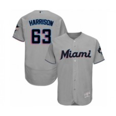 Men's Miami Marlins #63 Monte Harrison Grey Road Flex Base Authentic Collection Baseball Player Stitched Jersey