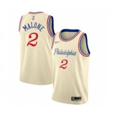 Men's Philadelphia 76ers #2 Moses Malone Swingman Cream Basketball Stitched Jersey - 2019 20 City Edition