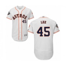 Men's Houston Astros #45 Carlos Lee White Home Flex Base Authentic Collection 2019 World Series Bound Baseball Stitched Jersey