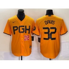 Men's Nike Pittsburgh Pirates #32 Henry Davis Number Yellow 2023 City Connect Stitched Jersey1