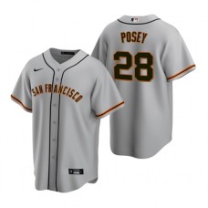 Men's Nike San Francisco Giants #28 Buster Posey Gray Road Stitched Baseball Jersey