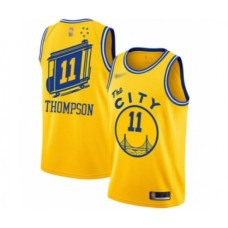 Men's Golden State Warriors #11 Klay Thompson Authentic Gold Hardwood Classics Basketball Stitched Jersey - The City Classic Edition