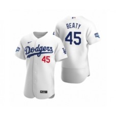 Men's Los Angeles Dodgers #45 Matt Beaty White 2020 World Series Champions Authentic Stitched Jersey